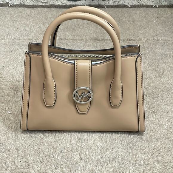 Michael Kors Small Faux Leather Satchel Bag Tan New - Picture 2 of 5